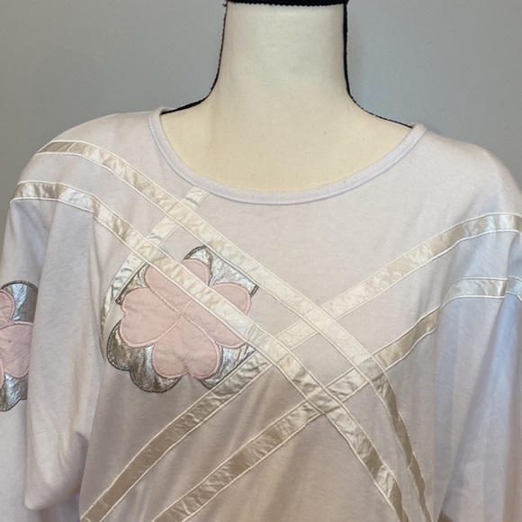 Vintage womens Andriano 80’s blouse top flower appliqué ribbon shoulder pads - Picture 4 of 6